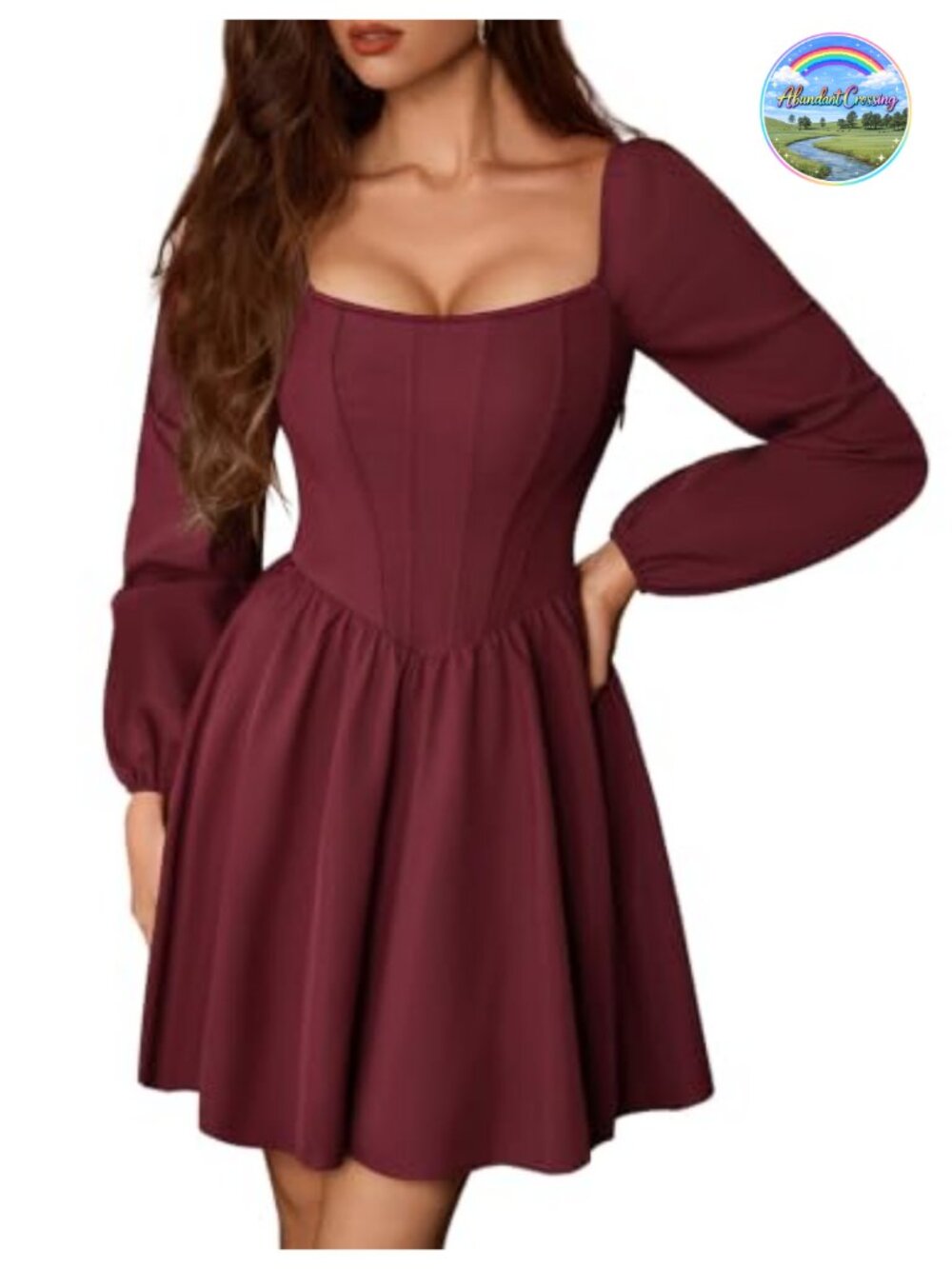 Renaissance Corset Mini Dress Long Sleeve Puff Sleeve with Fishbone Boning
